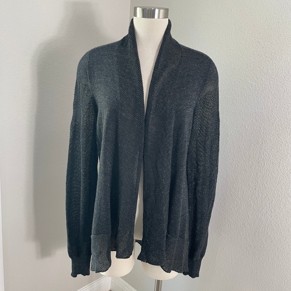 Eileen Fisher Womens XL Metallic Merino Wool Blend‎ Open Front Cardigan Sweater